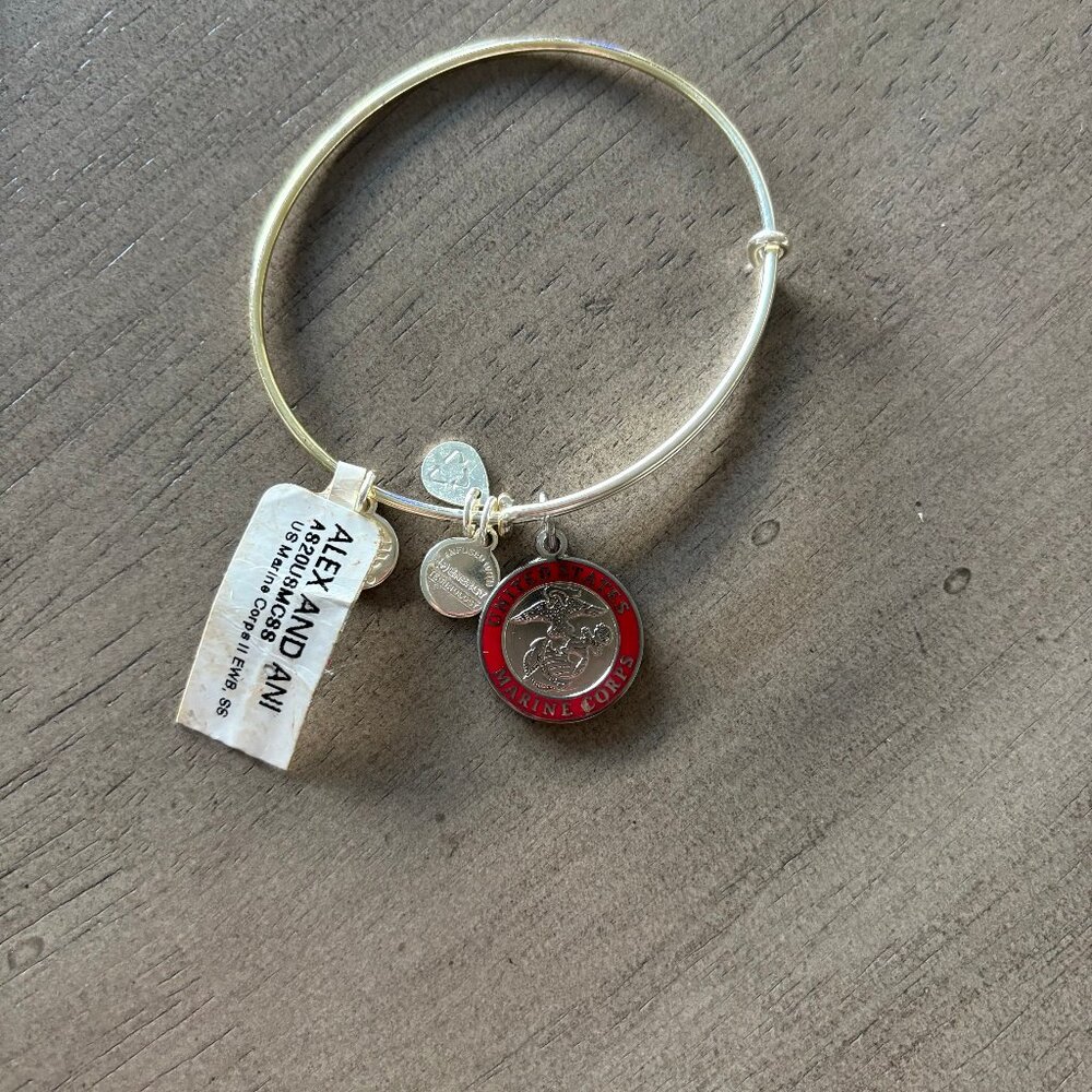 Alex and Ani US Marine Corps Silver/Red Military Crest Bracelet